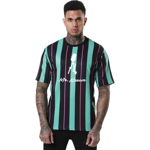 Mens Punk Hip-hop Style Stripe Shirts Summer Quick Dry Cool Smooth Milk Silk High Elastic Fitness Leisure Tee Tops EU size