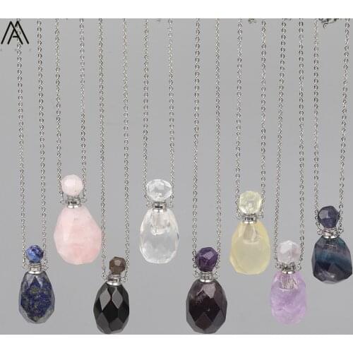 Natural White Quartz Perfume Bottle Pendant Necklace Women Lapis Stone Essential Oil Diffsuer Healing Necklace DSS-266AMCE