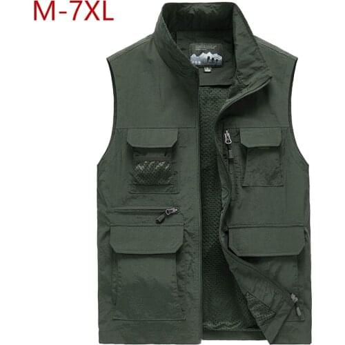 Large Size Outdoor Mesh Multi Pocket Vest Men Waterproof Photography Sleeveless Jacket Reporter Waistcoat M-5XL Plus Size 6XL7XL