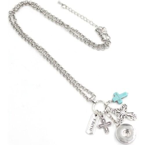 10pcs Wholesale Interchangeable 18mm Snap Jewelry Faith Cross Pendant Necklace Gifts Snap Necklace Gift Bijoux