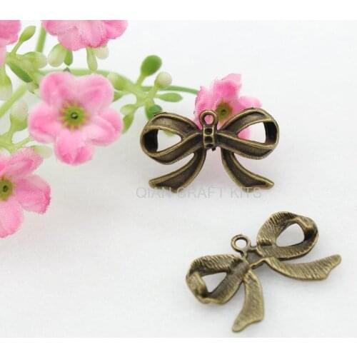 100pcs big 28*24mm bow antique bronze zinc alloy pendants charms DIY for Jewelry fittings accessories AY0404