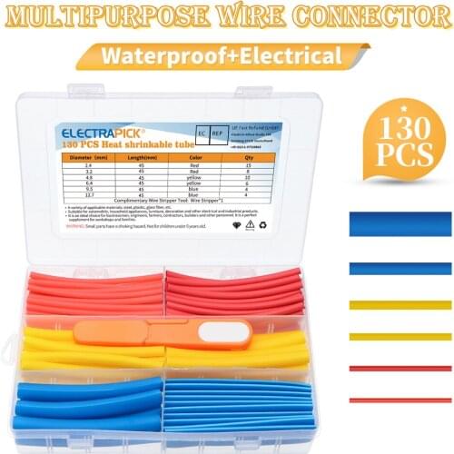 130Pcs 2.4/3.2/4.8/6.4/9.5/12.7mm Diameter Heatshrink Tubing Tube Sleeving Wrap Wire DIY Connector Repair 3:1 Heat Shrink Tube