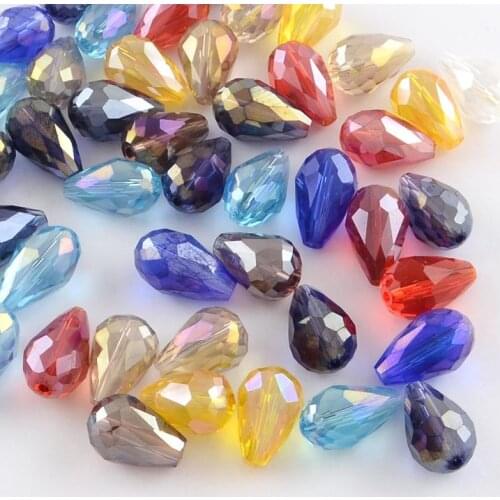 200pcs Mixed Color Faceted AB Color Plated Drop Glass Beads for Jewelry Making DIY Earring Bracelet Necklace 7~8x6mm Hole: 1mm