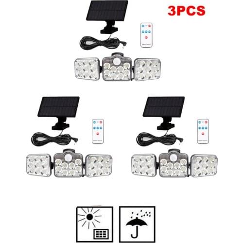 3pcs 138 led remote seperable Solar Light Outdoor 3 Head Motion Sensor 270 Wide Angle Illumination Waterproof Lights Wall lamp G