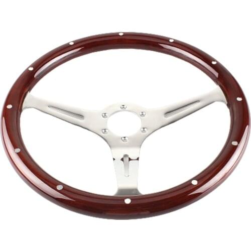 380mm 15 Inch Nostalgia Style Wood Grain Steering Wheel Hardwood Walnut Slotted 3 Spoke Riveted Light Wood Grip for Classic Cars