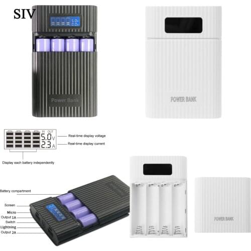 Anti-Reverse DIY Power Bank Box 4x 18650 Battery LCD Display Charger For iphone