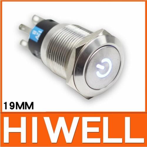 Anti-vandal push button latching type LED power sign stainless steel switch 19mm 1NO1NC