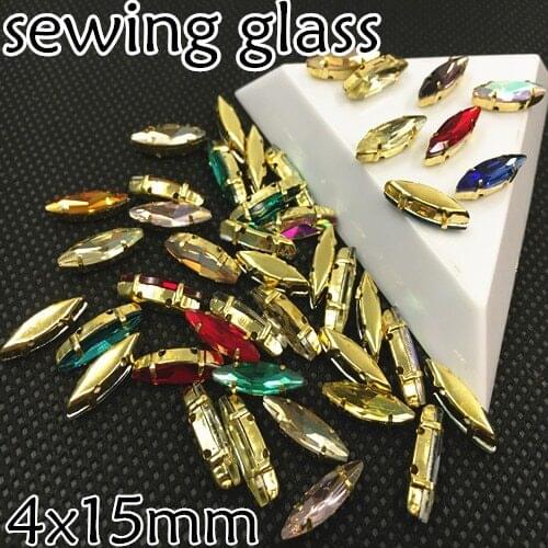 More Colors Sew On Rhinestone Glass Crystals 4x15mm Navette Fancy Stone With Gold Claw Setting can mix colors