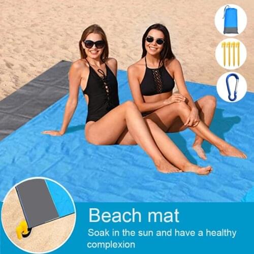 200x210CM Large Beach Mat Anti Sand-free Beach Towel Anti Sand Beach Blanket Pocket Picnic 4 Anchor Wind Prevent Sand Proof Mat