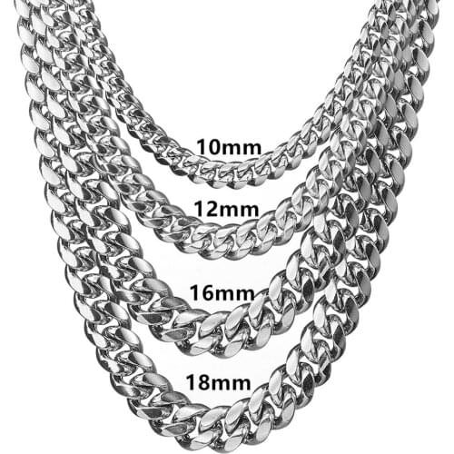 8/10/12/14/16/18mm Silver Color Stainless Steel Miami Curb Cuban Chain Necklaces Casting Dragon Lock Clasp Mens Rock Dj jewelry