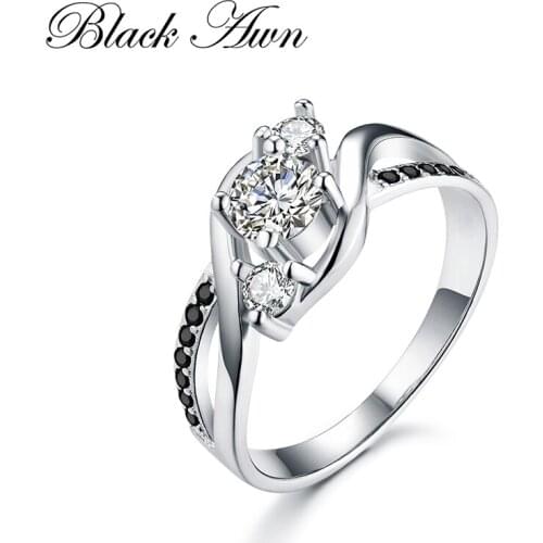 BLACK AWN 925 Sterling Silver Jewelry Trendy Engagement Rings for Women Wedding Bague C049