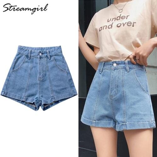Black Denim Shorts Womens Summer High Waist Cotton Khaki Women Jeans Short Classic Wide Leg Shorts Denim Short White Jeans 2019