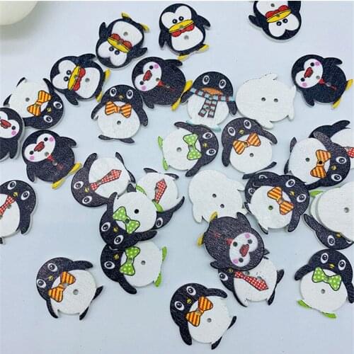 50pcs 24x23mm Lovely Penguin Wooden Sewing Buttons For Children Clothing Decorative Wood Accessories Needlework DIY Crafts