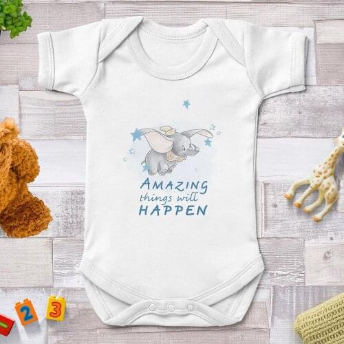 Baby Rompers Amazing Things Will Happen Flying Elephant Newborn Clothes Baby Girls Boys Harajuku Jumpsuits Infant Bodysuits