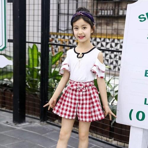Kids Sets Giris T Shirt +skirt Sets Summer New Childrens Suit Girls' Short Sleeve Suit Pure Cotton Shorts Suits 4 6 10 12 Ages