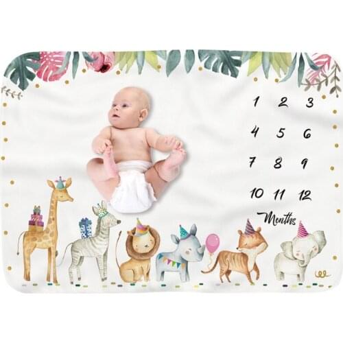 Baby Monthly Record Growth Milestone Blanket Newborn Soft Flannel Cartoon Animal Printed Swaddle Wrap Photography Props 69HE