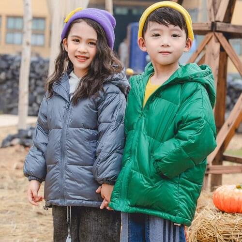 Childrens Winter Down Coat OuterweaClothes New Childrens Candy Color Hooded Jacket Boys Girls Quick Hand Tremble Overcoat B370