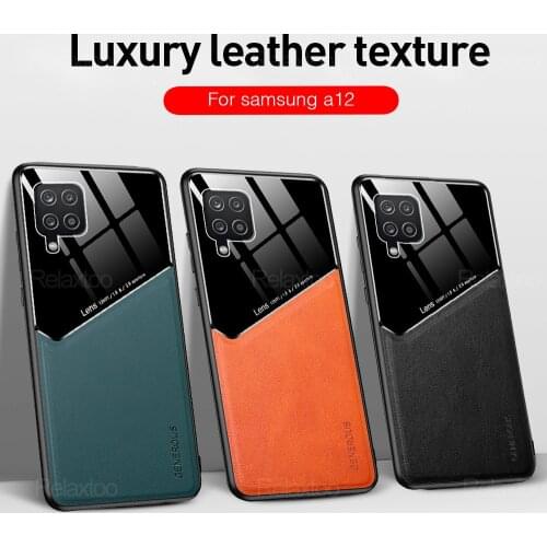For Samsung A12 Case PU Leather Texture Phone Cover For Samsung Galaxy A12 A 12 A125F Car Magnetic Holder Plexiglass Back Fundas