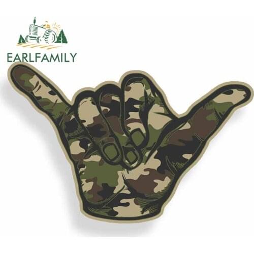 EARLFAMILY 13cm x 8.7cm for Hang Loose Military Camouflage Decal Cartoon Windshield Car Stickers Cartoon Surfboard Decoration
