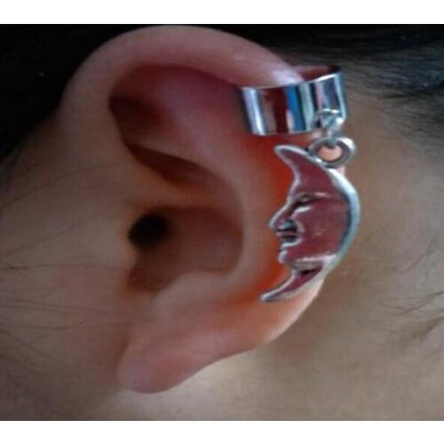EY323 New Listing punk personality ear clip alloy human face moon shape pendant ladies fashion No piercings ear clip jewelry 1pc