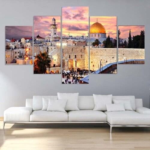 Canvas Painting Modern Wall Art Pictures Home Decor Modular 5 Pieces Jerusalem Sunset Landscape HD Printed Posters Frame