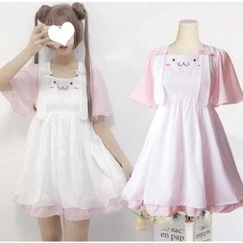 Kawaii girl gothic lolita op student loli cos Japanese sweet lolita dress vintage lace bowknot cute rabbit ears victorian dress