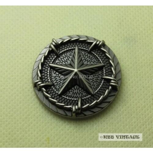 KB205) 50pc 1'' Western Texas Saddle Star Concho with Barb Wire Antique-Silver