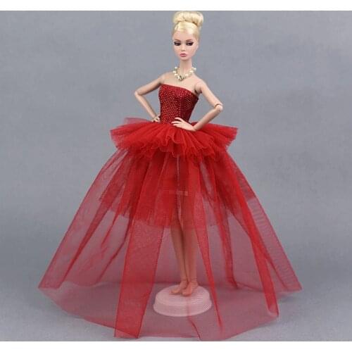 Chinese Red Party Dress For Barbie Doll Clothes Multi-layer Evening Gown Wedding Dresses 1/6 Doll Accessories Baby Girl Clothes
