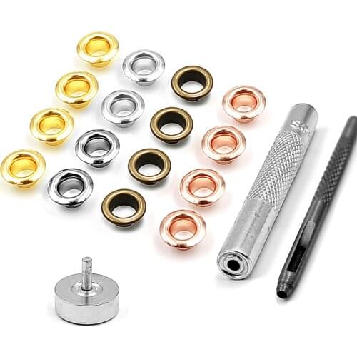 200pcs 6mm Hole Metal Eyelets Grommets with Washer Punch Set Tool Diy Leathercraft Accessories Clothes Shoes Belt Cap Bag Tags
