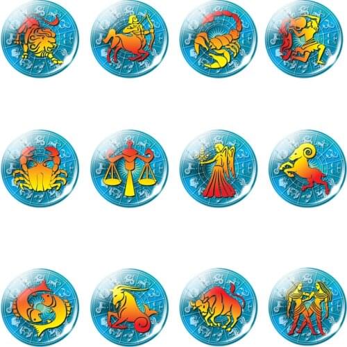 Cute Zodiac Fridge Magnet 30MM Glass Cabochon Leo Virgo 12 Constellation Message Board Sticker Fridge Magnet Home Decoration