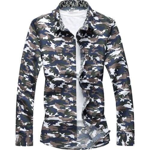 M-6XL Camo Hawaiian Shirt Men 2020 Spring Button Down Long Sleeve Casual Shirts Plus Size Camisa Social Masculina