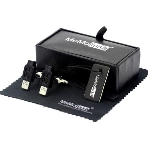 MeMolissa Display Box Cufflinks New Design Mens Cufflinks Copper Material Black USB Design Cufflinks Free Tag & Wipe Cloth