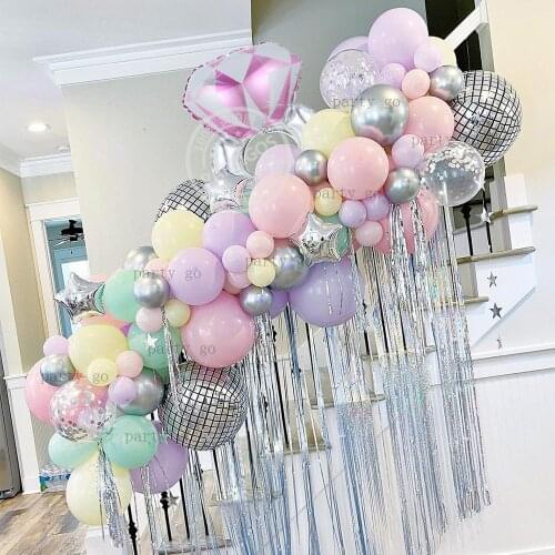 87Pcs Pink Diamond Disco Set Macaron Balloon Garland Arch For Wedding Adult Birthday Party Valentines Day Baby Shower Home Decor