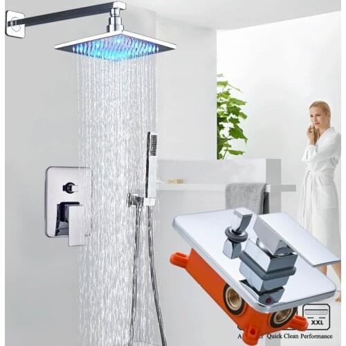 Wall Mounted LED Light Shower Faucet Set Single Handle Bathroom Chrome Shower Mixers 3-ways Concealed Box Mixer Valve