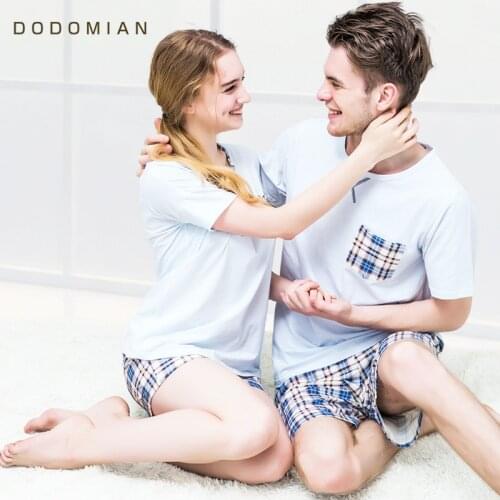 New Summer Pajama Sets Plaid Pijamas Sleepwear Cotton Soft Home Clothing Suit Pyjamas for women and men white M-XXL