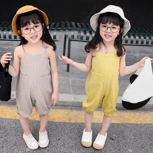 2019 New Summer Beach Baby Toddler Solid Overalls Girls Jumpsuits Straps Pants Children Trousers Clothes Jumpsuit JW4736