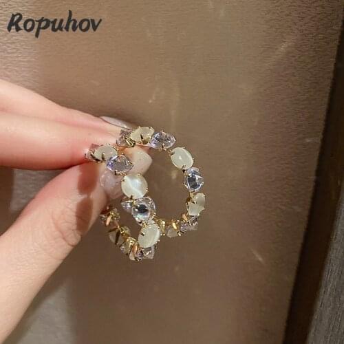 ROPUHOV 2021 New Korean Trendy 925 Silver Needle Diamond Opal C-shaped Earrings Earrings Ins Earrings Womens Fashion