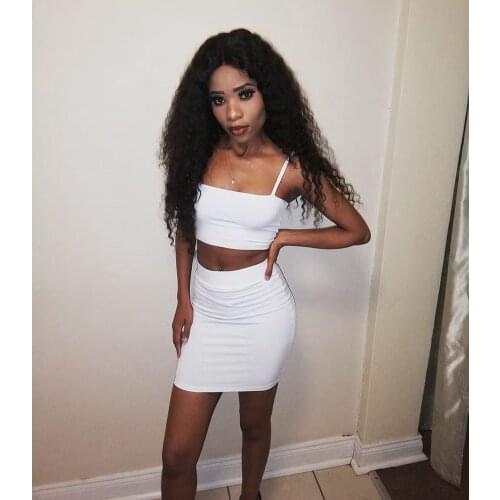 Summer New Sexy Womens Wear White Stretch Sleeve Slap Chest Mini Skirt Two Sets