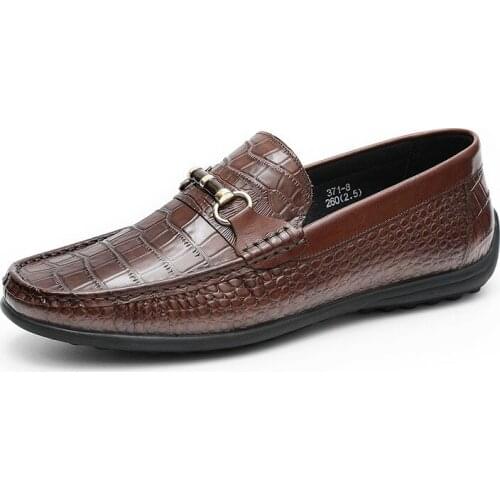 New Men Leather Summer Alligator Texture Slip-On Casual Shoes Male Sneakers Loafer Mens Coffee Mens Loafers Flat Driving Shoes