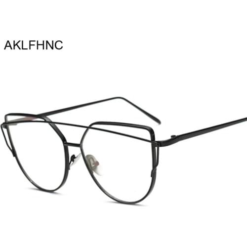 Lady Cat Eye Glasses Frames for Women Sexy Oversized Metal Frame Brand Designer Optical EyeGlasses Fashion Transparent Eyewear