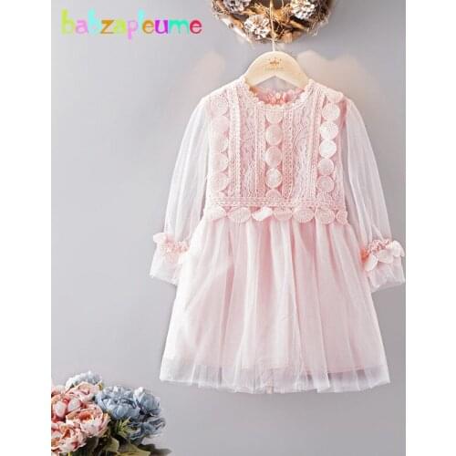 Baby Girls Dresses Spring 2020 Fashion Long Sleeve Lace Mesh Pink Birthday Party Toddler Princess Dress Children Clothes 1889
