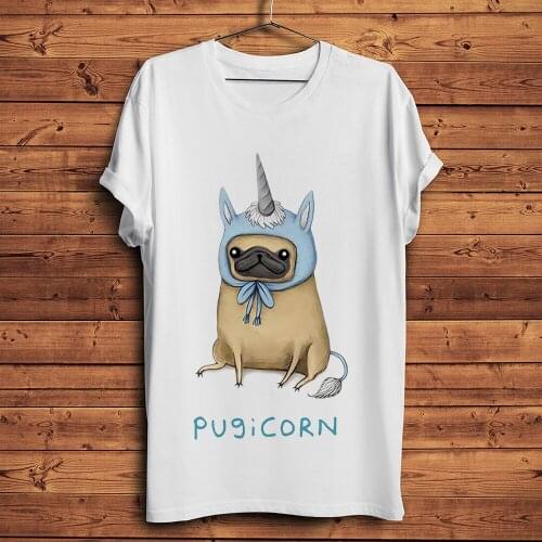 Pugcorn pug dog cosplay unicorn funny tshirt men summer new white short sleeve casual o-neck homme t shirt unisex streetwear tee