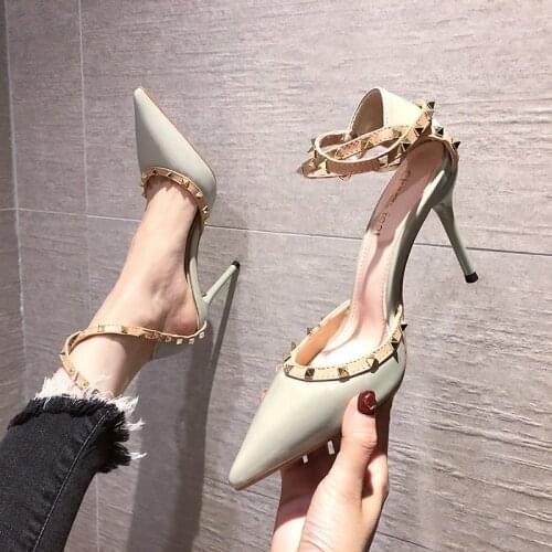Sandals women shoes 2021 new summer stiletto rivet fashion high heels sexy pointed female word belt