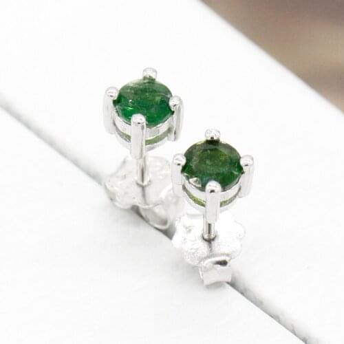 925 Sterling Silver Stud Earrings Simple Small Square Shape with Green Cubic Zirconia Earrings Jewelry for Women Girls Gift