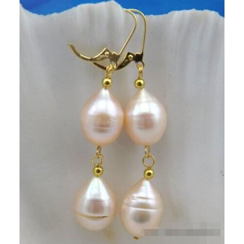 Real 13mm baby pink drip freshwater pearl dangle earring gild hook
