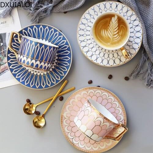 Light Luxury Ceramic Coffee Cup Small Luxury Coffee Cup Saucer Household Afternoon Tea Exquisite Cup Spoon 200ml DXUILOI