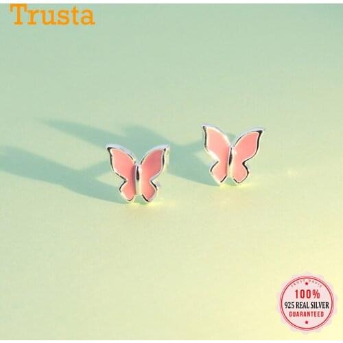 TrustDavis Real 925 Sterling Silver Fashion 2021 Sweet Pinkg Butterfly Stud Earrings For Women Wedding Minimalist Jewelry DB096