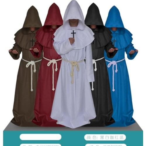 High Quality Mens Church Medieval Renaissance Costume Priest High Priest Monk Druid 5 Color Cosplay Costume Halloween Robe Cloak