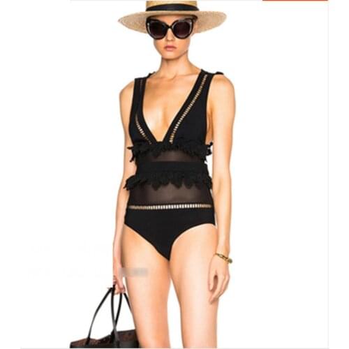 Swim Suit For Women Plavky Girls One Piece Wear 17 Years New Big Hollow Lace Flounces Push Up Size Backless Sexy Solid Polyester