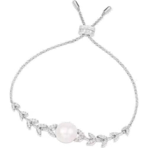 SLJELY High Quality 925 Sterling Silver Flower Bracelet with Pearl Full Zircon CZ Stones Fine Brand Women Jewelry Accessories